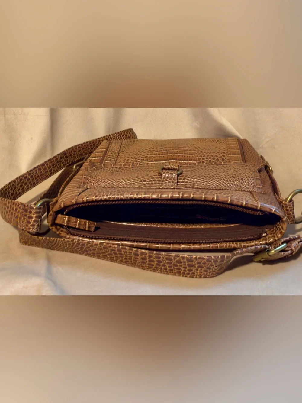 Coldwater Creek Brown Croc-Texture Crossbody Bag